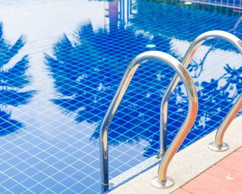 Stair swimming pool in beautiful luxury hotel pool resort - boost color up processing style